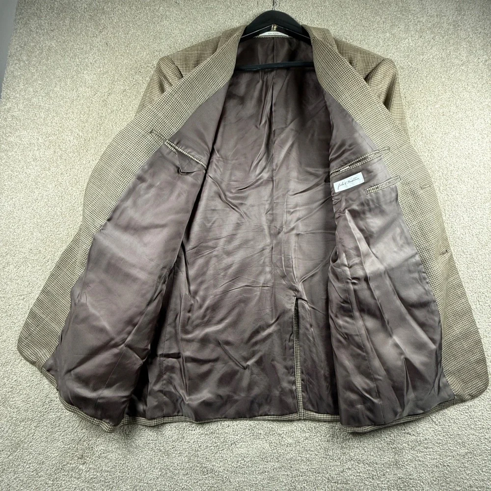 John W. Nordstrom Sport Coat Mens 42L Brown Excellent Silk Wool Houndstooth